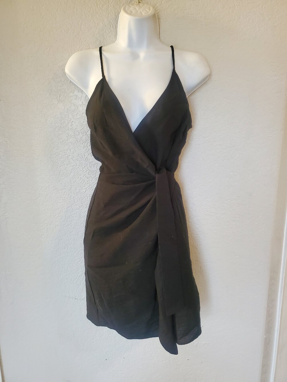 NWT H&M Black Spaghetti Strap Wrap Dress - Women Size Small V Neck